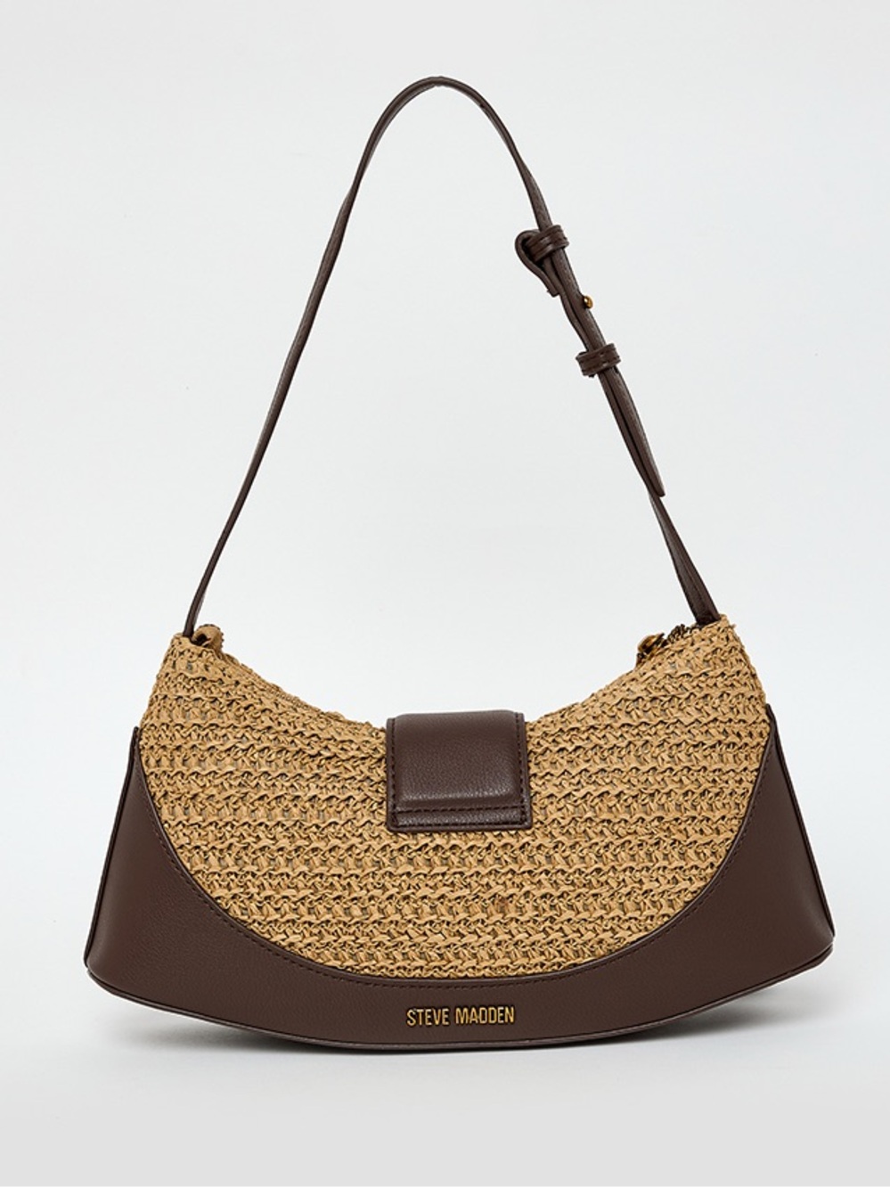 STEVE MADDEN Woven Crescent Raffia Boho Natural Brown Shoulder Crossbody Bag NWT - Picture 2 of 14